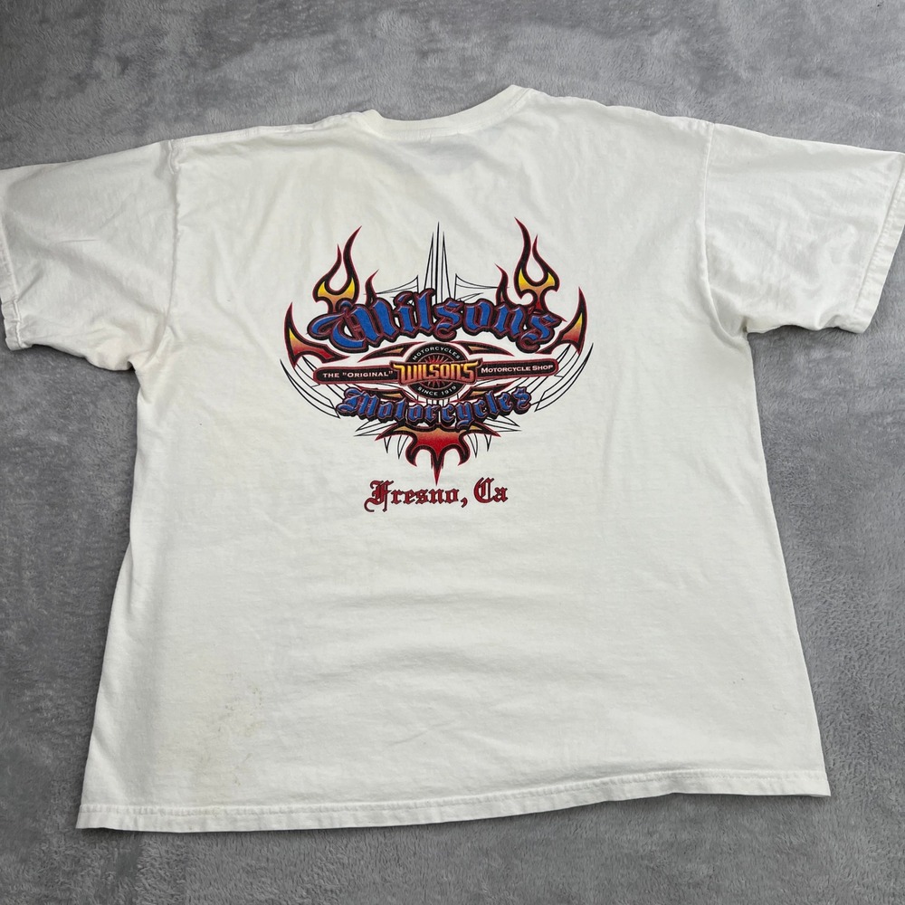 Wilson's Motorcycle Shop Fresno Graphic T-Shirt XL White Biker Retro Vintage Tee